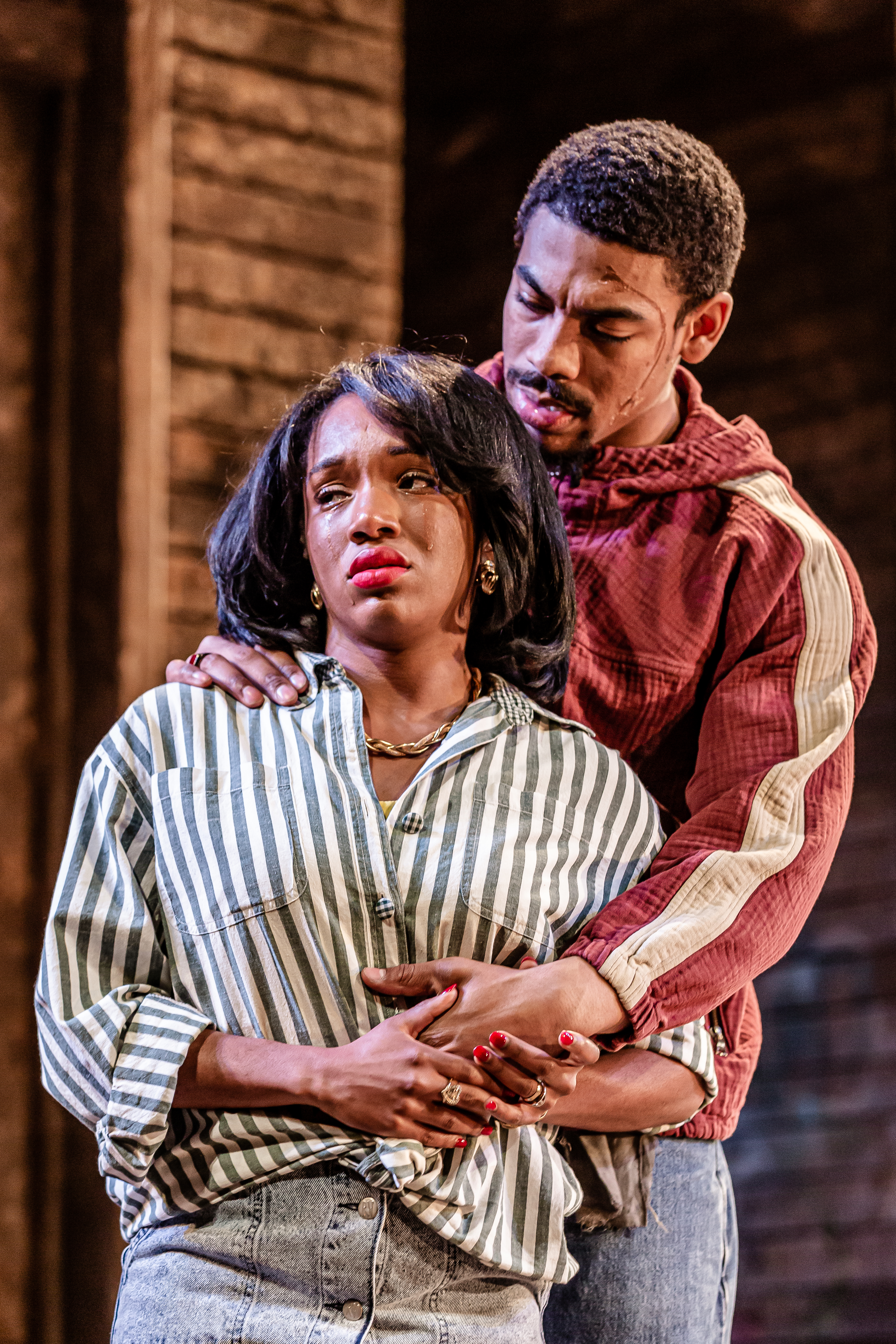 Aaron Pierre (King) and Cherrelle Skeete (Tonya) in King Hedley II at Theatre Royal Stratford East. Photo by Richard Davenport