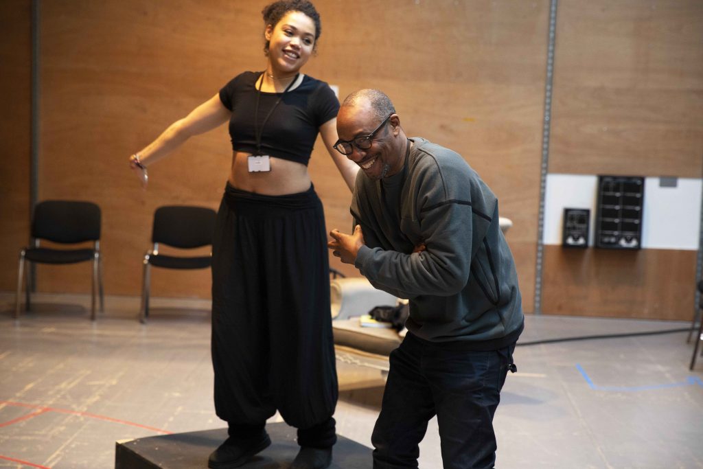 Ruby Barker, Director Michael Buffong. Running with Lions rehearsals. Credit Zeinab Batchelor