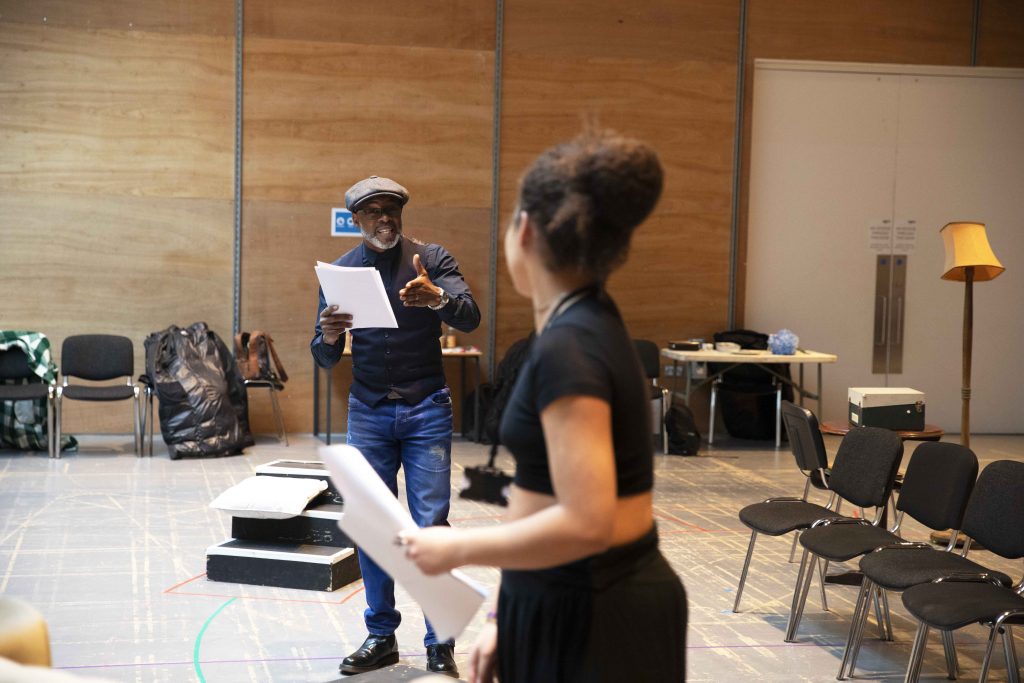 Wil Johnson, Ruby Barker. Running with Lions rehearsals. Credit Zeinab Batchelor