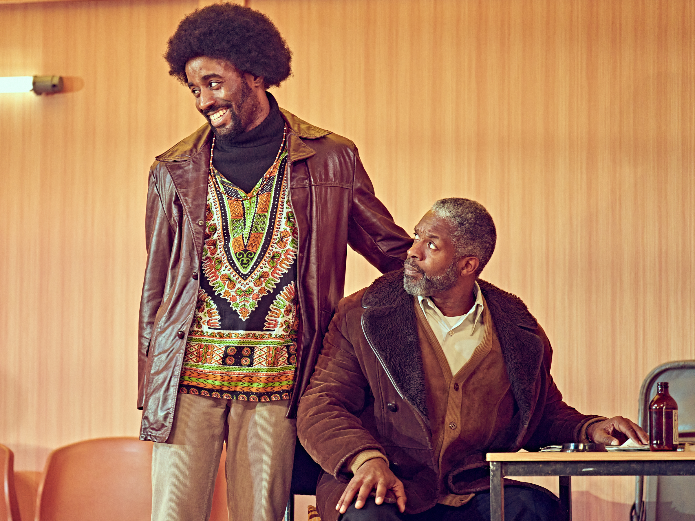 Nnabiko Ejimofor as Shealy and Wil Johnson as Becker in Jitney at The Old Vic
