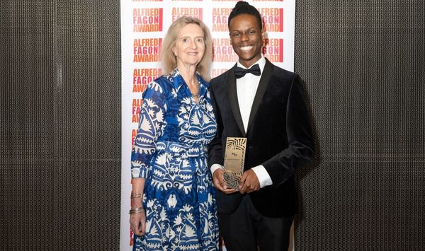 Ingrid Selberg [left] with Kwame Owusu, winners of the 26th Alfred Fagon Award
