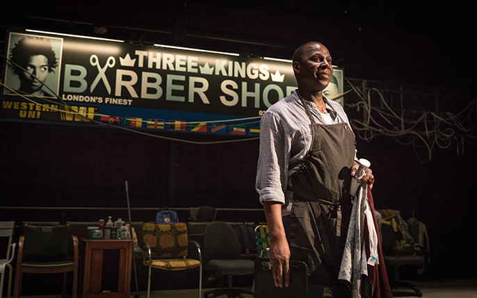 Cyril Nri (Emmanuel) in Barber Shop Chronicles at the National Theatre (c) Marc Brenner