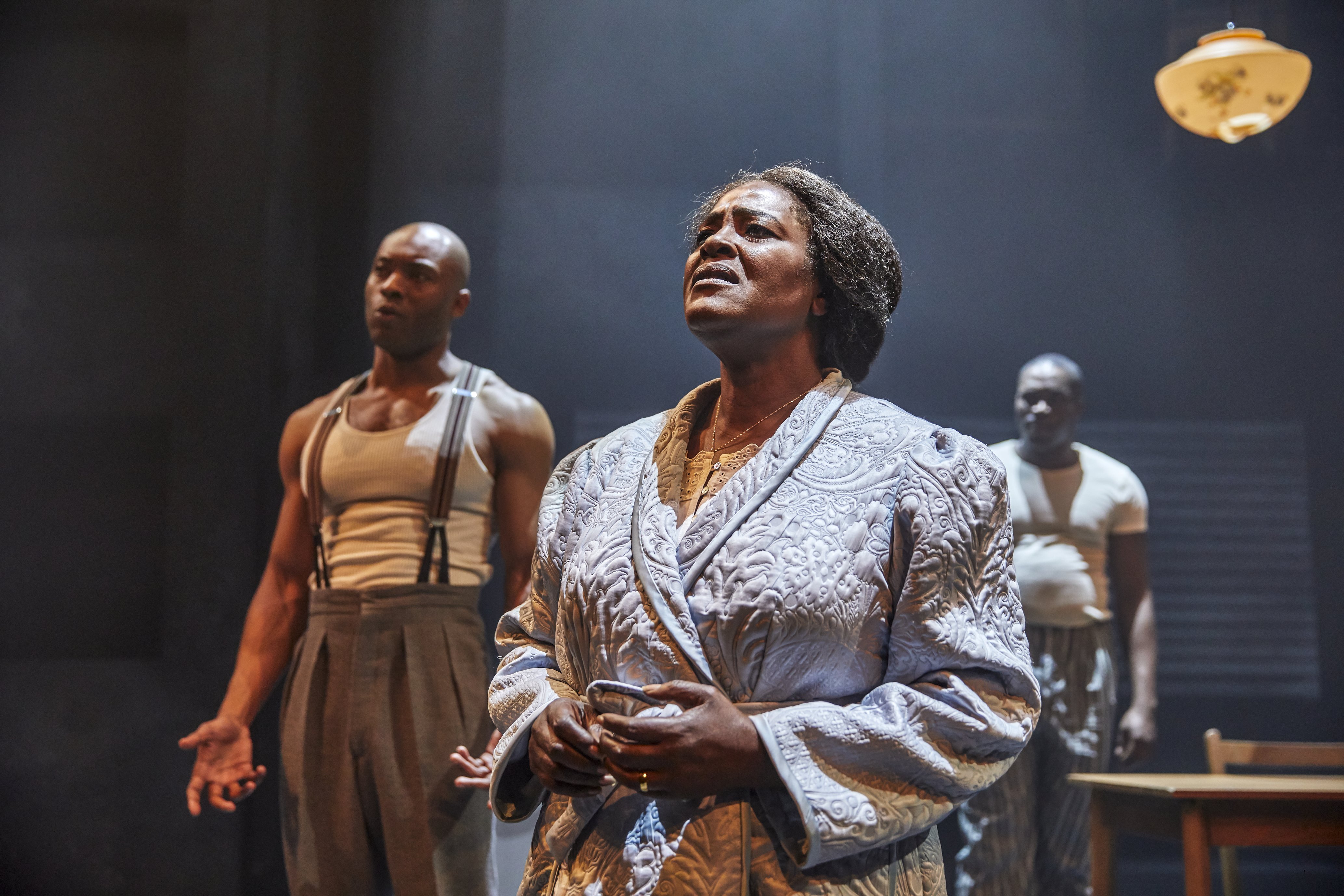 Arinze Kene, Sharon D. Clarke and Martins Imhangb in Death of a Salesman, Young Vic (c) Brinkhoff Mogenburg