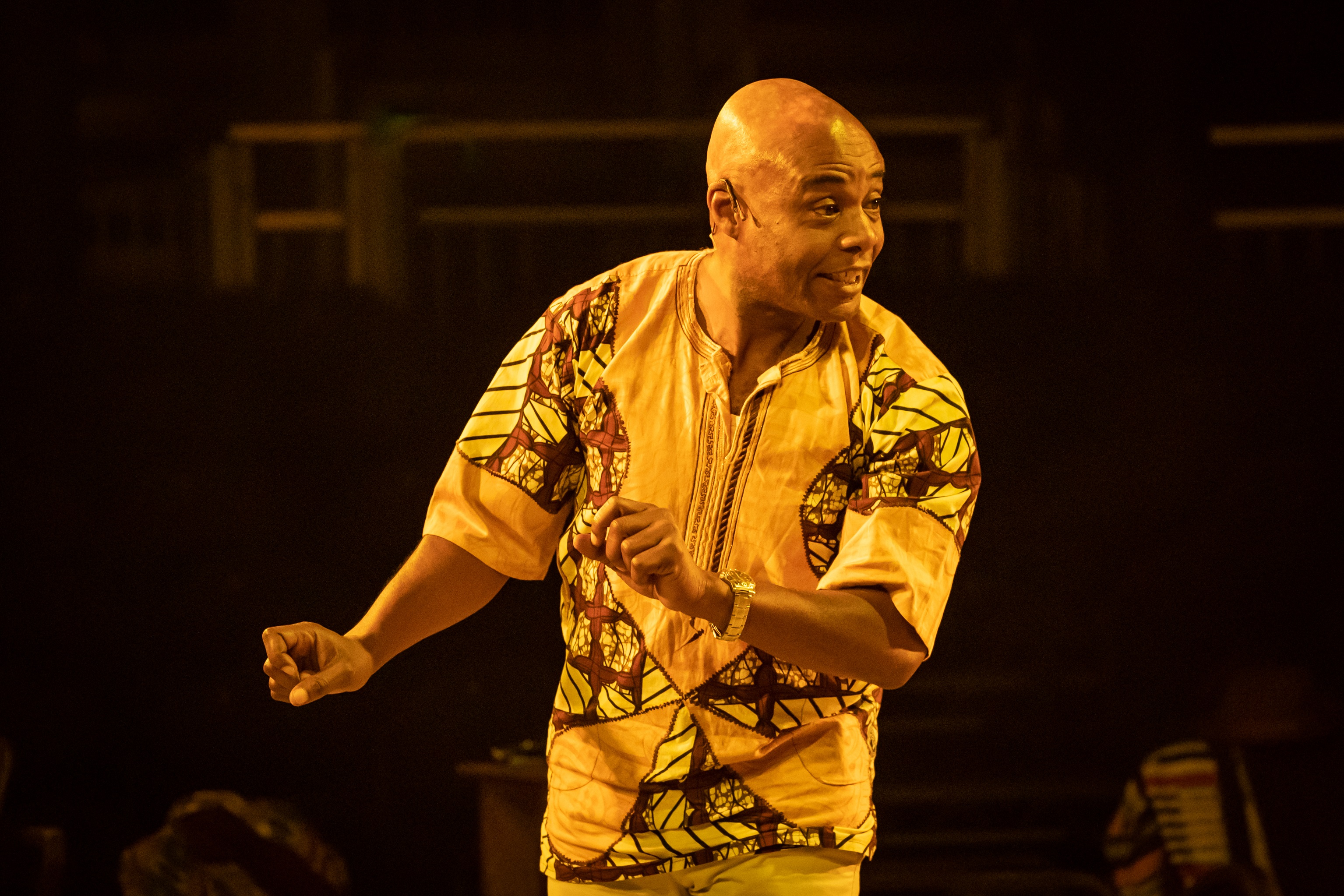 Maynard Eziashi in Barber Shop Chronicles at the Roundhouse c Marc Brenner
