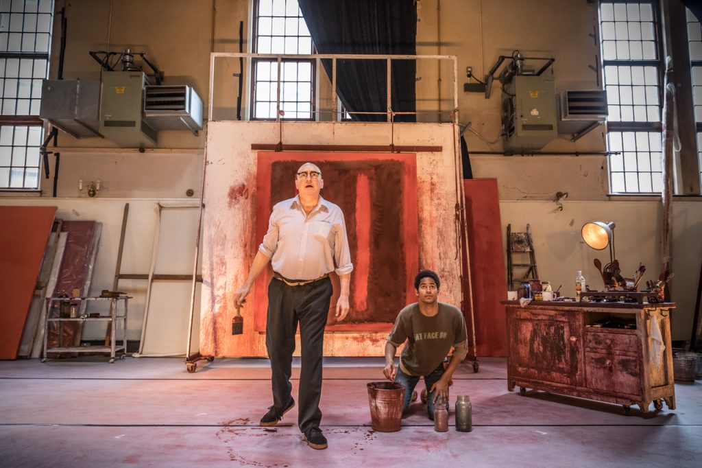 John Logan's Red in rehearsals for Michael Grandage Company. Alfred Molina (Mark Rothko) and Alfred Enoch (Ken) Photo credit Marc Brenner