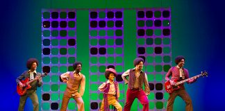 Open auditions for the role of young Michael Jackson in West End production of Motown the Musical l-r Brandon Lee Sears, Samuel Edwards, Eshan Gopal, Simon Ray Harvey, Simeon Montague as The Jackson 5 in Motown the Musical at the Shaft