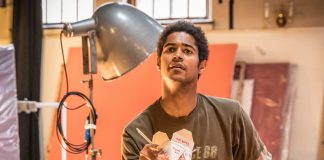 Alfred Molina, Alfred Enoch and Michael Grandage John Logan's Red in rehearsals for Michael Grandage Company. Alfred Enoch (Ken) Photo credit Marc Brenner