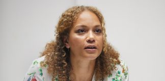 Angela Griffin Angela Griffin in Building The Wall at the Park Theatre. Photo by Mark Douet