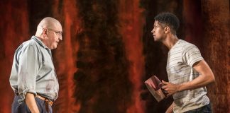 Red RED, Wyndhams Theatre - Alfred Molina (Mark Rothko), Alfred Enoch (Ken). photo by Johan Persson