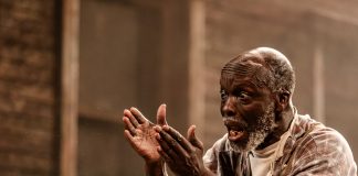 King Hedley II Leo Wringer (Stool Pigeon) in King Hedley II at Theatre Royal Stratford East. Photo by Richard Davenport