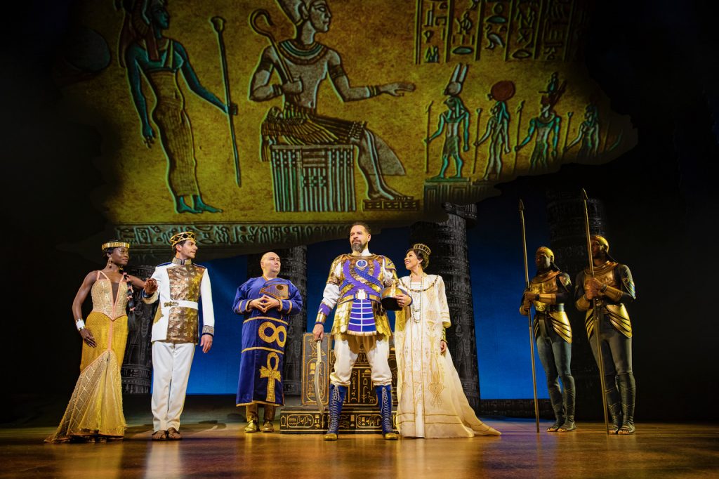 LtoR Tanisha Spring, Liam Tamne, Adam Pearce, Joe Dixon & Debbie Kurup in The Prince of Egypt, credit Matt Crockett © DWA LLC