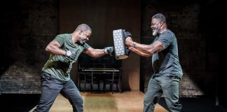 Hymn – review Hymn at the Almeida. Adrian Lester and Danny Sapani. Photo credit - Marc Brenner