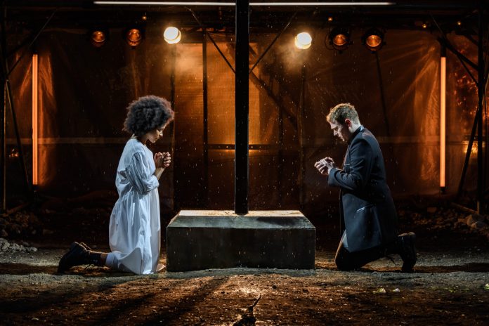 Isabel Adomakoh Young and Joel MacCormack as Romeo and Juliet at Regent's Park Open Air Theatre. Photo Jane Hobson