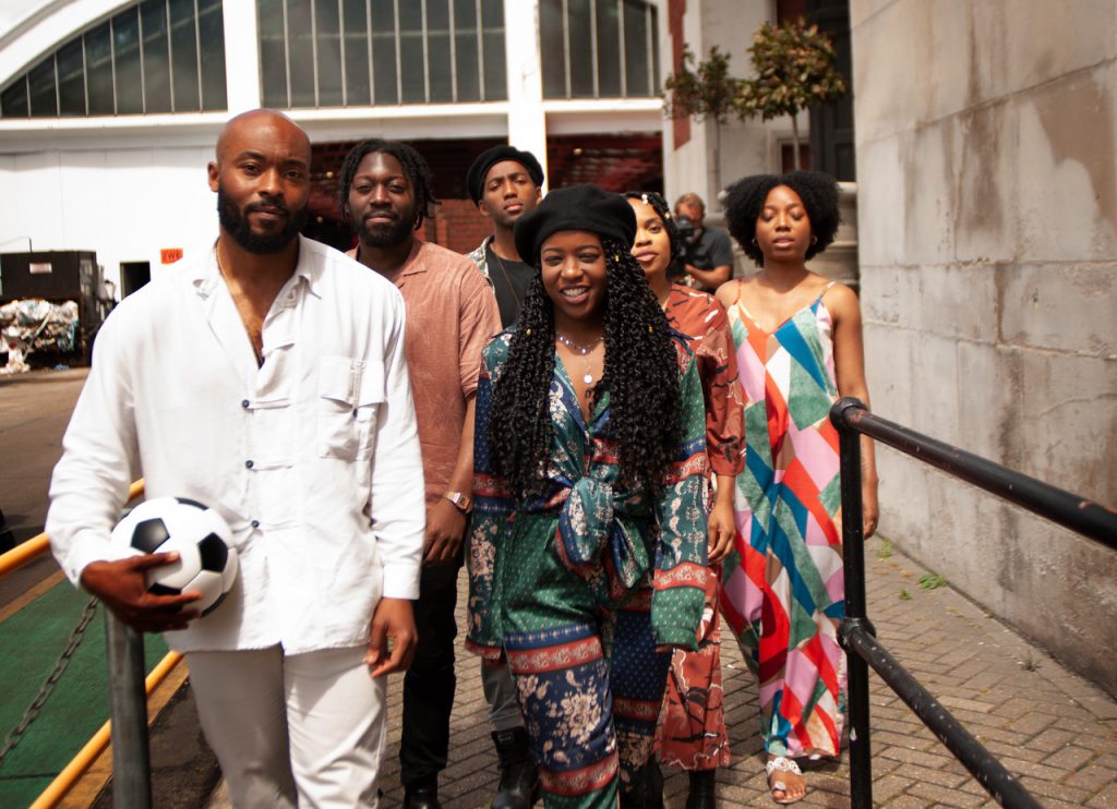 Arinzé Kene (Bob Marley), Natey Jones (Peter Tosh), Jacade Simpson (Bunny Wailer), Gabrielle Brooks (Rita Marley), Melissa Brown-Taylor (Marcia Griffiths), Sophia Mackay (Judy Mowatt) - Photo by Adrian Boo