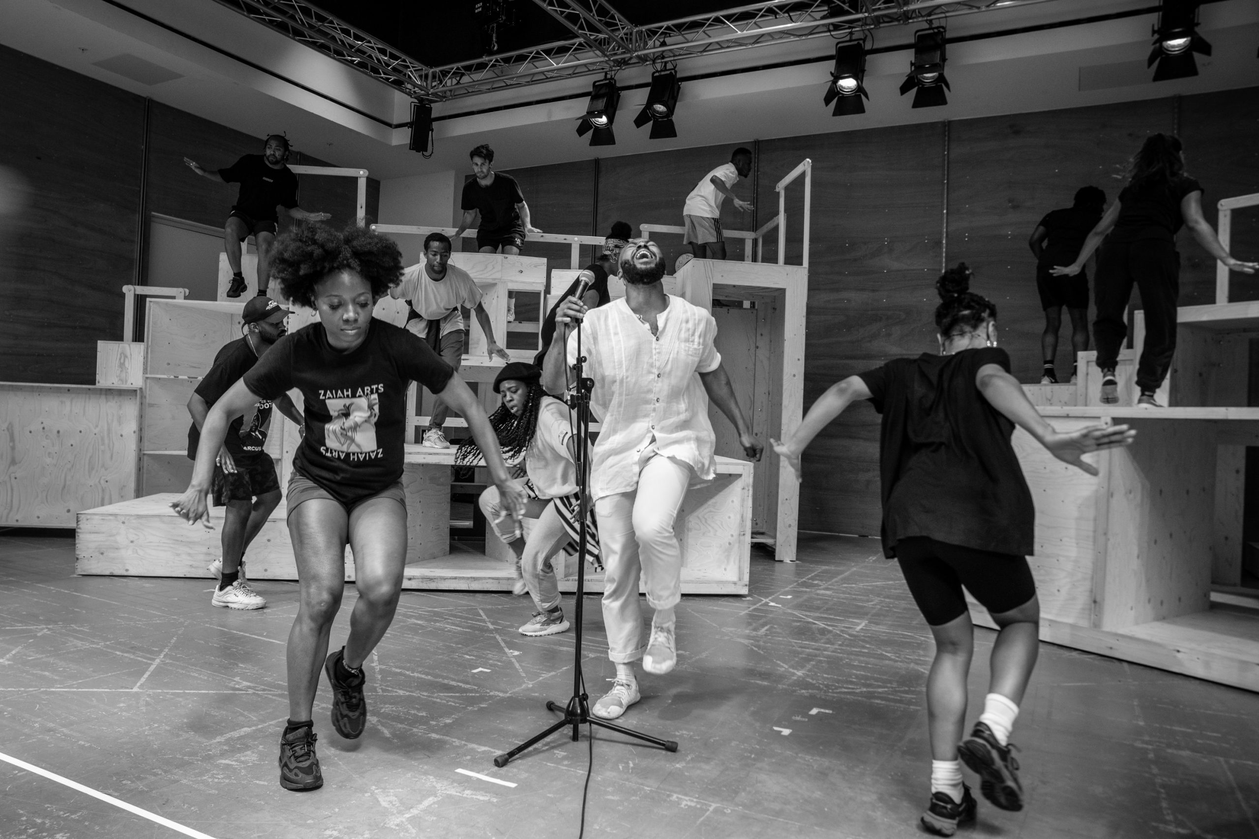 Gabrielle Brooks, Sophia Mackay, Arinzé Kene, Melissa Brown Taylor in rehearsal for Get Up Stand Up! The Bob Marley Musical Credit Craig Sugden