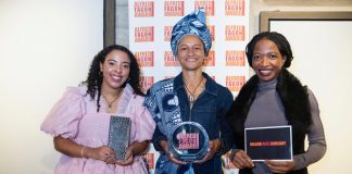 Announcing the winners from the 25th Alfred Fagon Awards Chakira Alin, Mojisola Adebayo and Diana Nneka Atuona Photo credit Richard Hubert Smith