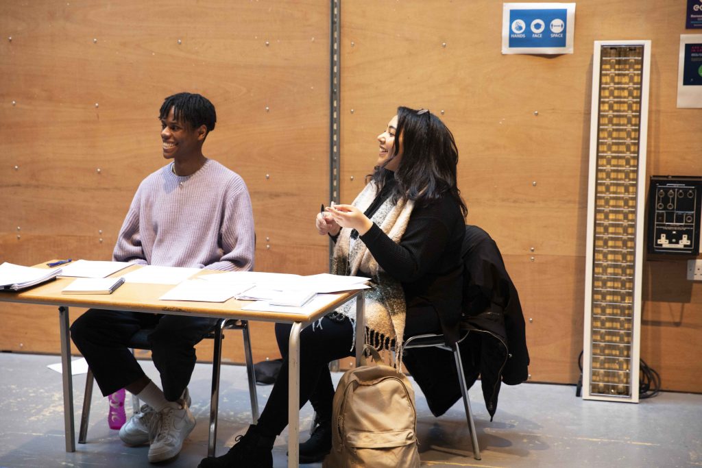 Assistant Director Kwame Owusu, Writer Sian Carter. Running with Lions rehearsals. Credit Zeinab Batchelor