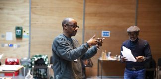 First look at Running with Lions in rehearsal, co-production from the Lyric Hammersmith Theatre and Talawa Theatre Company Director Michael Buffong, Wil Johnson. Suzette Llewellyn. Running with Lions rehearsals. Credit Zeinab Batchelor