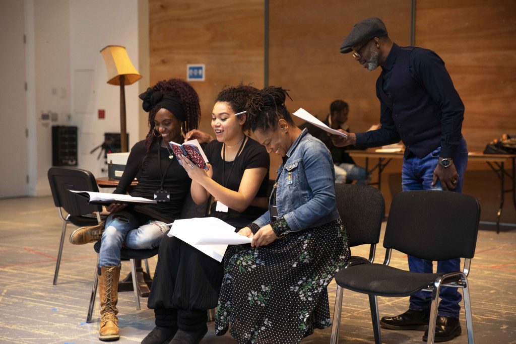 Velile Tshbalala, Ruby Barker, Suzette Llewellyn, Wil Johnson. Running with Lions rehearsals. Credit Zeinab Batchelor