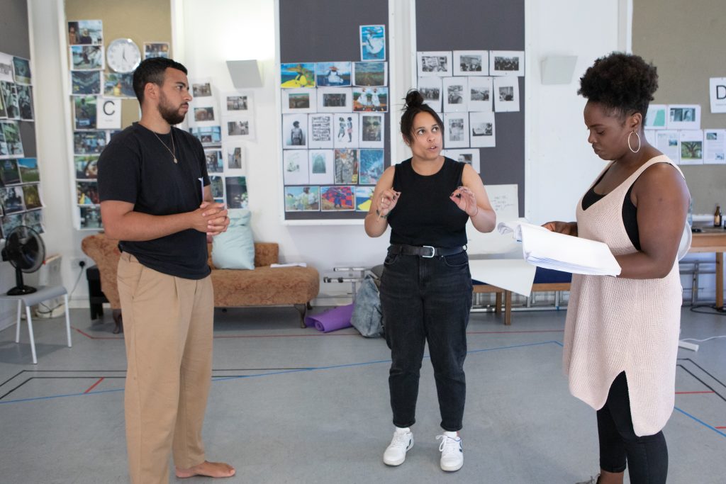 Aaron Anthony, Diane Page and Nadine Higgin in Yellowman rehearsals - photo by Ali Wright