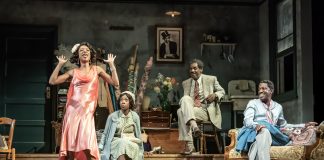 Blues for an Alabama Sky – review Samira Wiley (Angel), Ronkẹ Adékoluẹjo (Delia), Sule Rimi (Sam) & Giles Terera (Guy) in Blues for an Alabama Sky. Photo by Marc Brenner