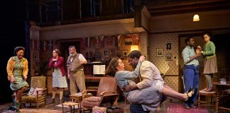 Trouble in Butetown – review Bethan Mary-James, Sarah Parish, Ifan Huw Dafydd, Rita Bernard-Shaw, Samuel Adewunmi, Zephryn Taitte, Ellie-Mae Siame in TROUBLE IN BUTETOWN - Donmar Warehouse - photo by Manuel Harlan