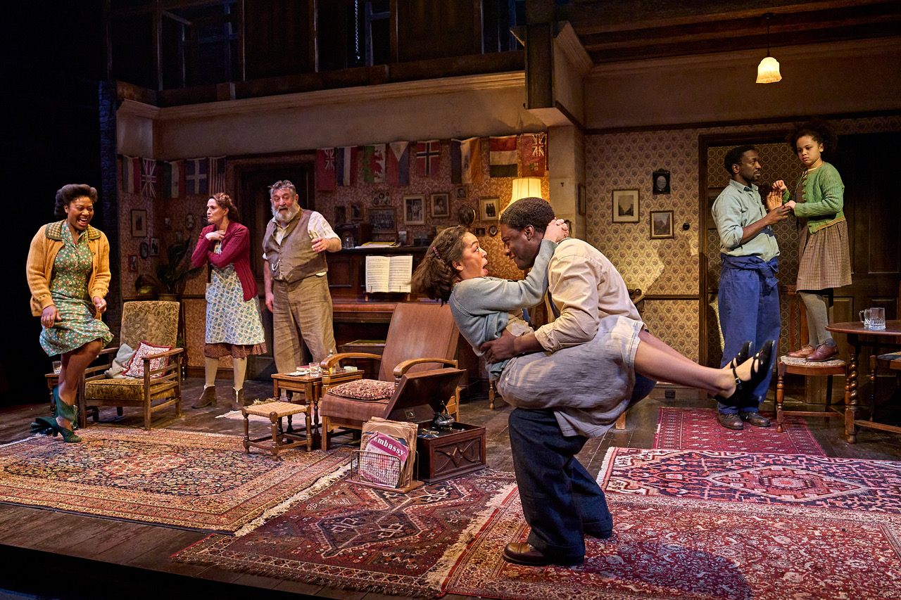 Bethan Mary-James, Sarah Parish, Ifan Huw Dafydd, Rita Bernard-Shaw, Samuel Adewunmi, Zephryn Taitte, Ellie-Mae Siame in TROUBLE IN BUTETOWN - Donmar Warehouse - photo by Manuel Harlan