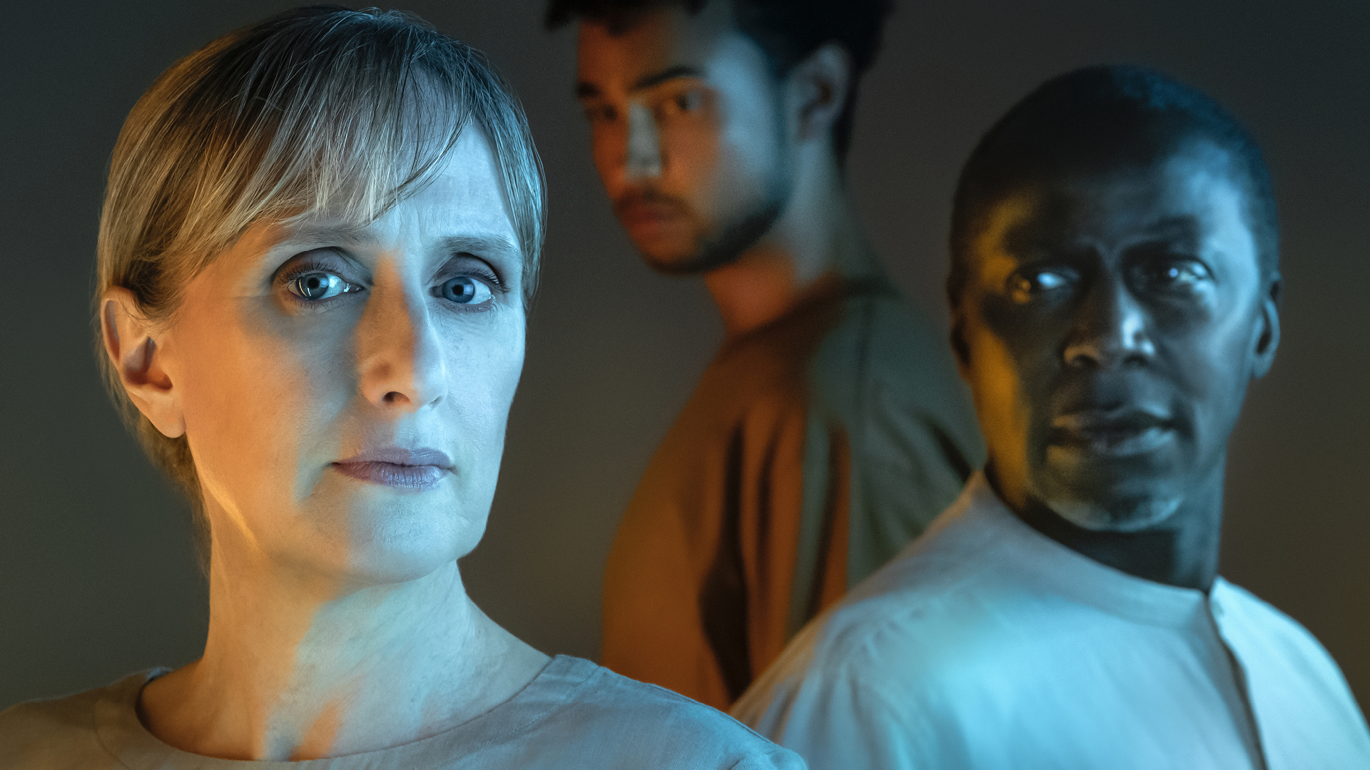 (l-r) Jenna Russell, Archie Madekwe and Cyril Nri in Further than the Furthest Thing at the Young Vic. Artwork