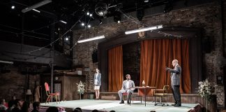 A Mirror – review A Mirror Almeida Theatre Tanya Reynolds, Micheal Ward and Jonny Lee Miller (c) Marc Brenner