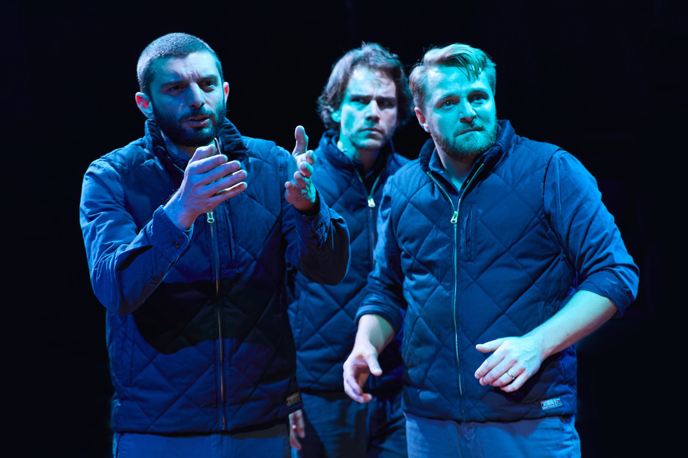 Michael C. Fox, Jeremy Neumark Jones, Orlando James (Iago) in Othello,Photo by Mark Douet