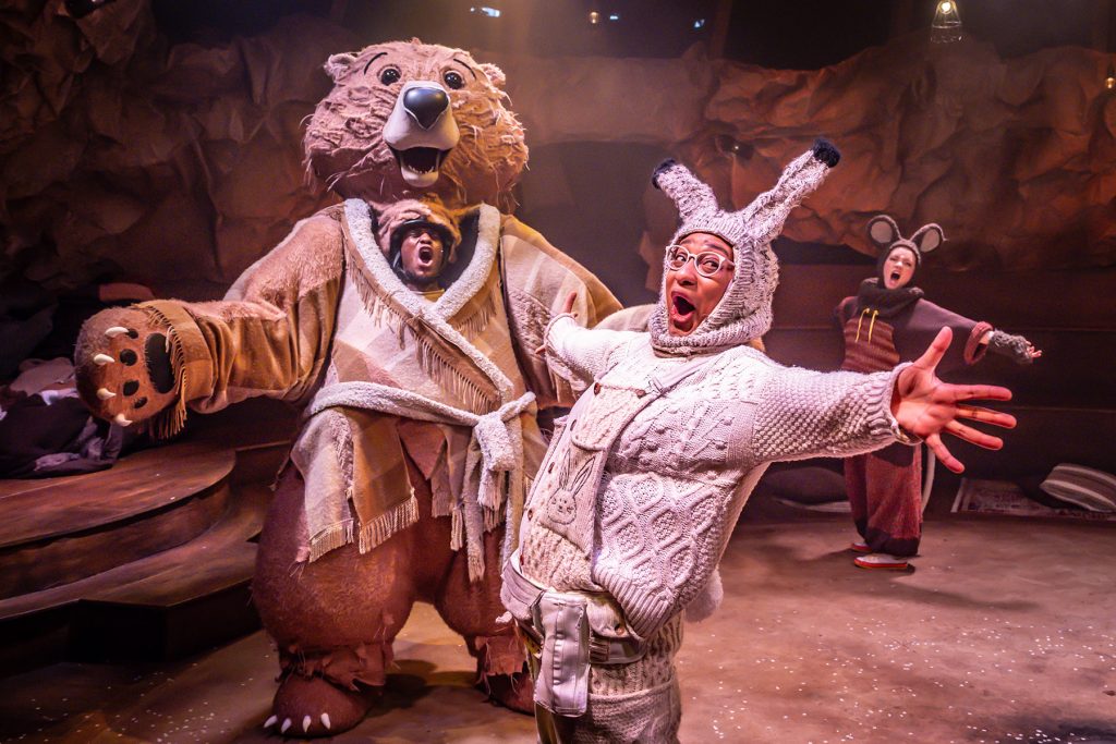 Hare (Ashh Blackwood), Mouse (Lauren Conroy) & Bear (Ashley D Gayle) Photo Marc Brenner