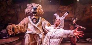 Bear Snores On by Cush Jumbo and Katy Sechiari – review Hare (Ashh Blackwood), Mouse (Lauren Conroy) & Bear (Ashley D Gayle) Photo Marc Brenner