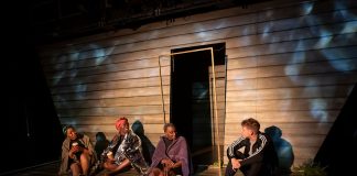 Swim, Aunty, Swim! By Siana Bangura – review: Karlina Grace-Paseda, Evelyn Duah, Anni Domingo & Sam Baker-Jones. Photo by Nicola Young Photography