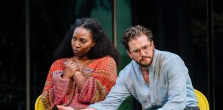 Slave Play by Jeremy O’Harris – review Olivia Washington (Kaneisha) and Kit Harington (Jim) in Slave Play at Noël Coward Theatre. Photo Helen Murray