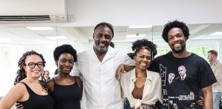 Idris Elba, Maya Jama and Little Simz Announced as New Producers on West End play Shifters L-R Lynette Linton, Heather Agyepong, Idris Elba, Benedict Lombe and Tosin Cole (c) Justine Matthew