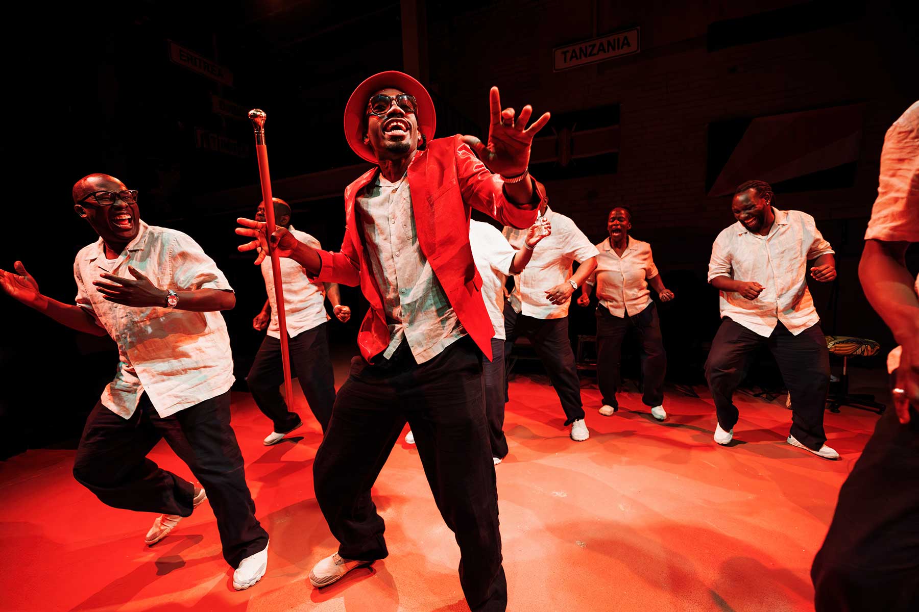 54.60 Africa by Femi Elufowoju Jr – review 2 Denis Mugagga, Usifu Jalloh, Christopher Mbaki, Ayo-Dele Edwards, Daniel Sewagudde (L-R)