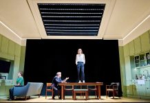 Inter Alia – review Jasper Talbot (Harry), Jamie Glover (Michael) and Rosamund Pike (Jessica) in Inter Alia at the National Theatre. (c) Manuel Harlan