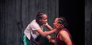 Not Your Superwoman by Emma Dennis-Edwards – review l-r Letitia Wright (Erica) and Golda Rosheuvel (Joyce) in 'Not Your Superwoman' at Bush Theatre. Photo credit Richard Lakos
