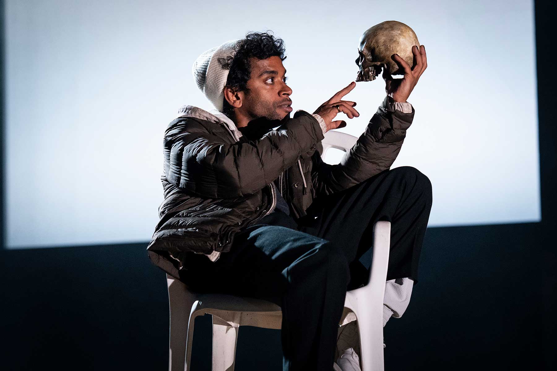 Hiran Abeysekera (Hamlet) in Hamlet at the National Theatre. (c) Sam Taylor