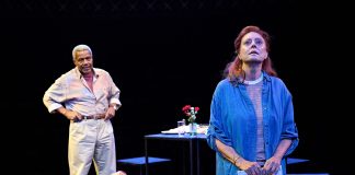Mary Page Marlowe – review Hugh Quarshie (Andy), Susan Sarandon (Mary Page Marlowe) in Mary Page Marlowe at The Old Vic (2025). Photo by Manuel Harlan