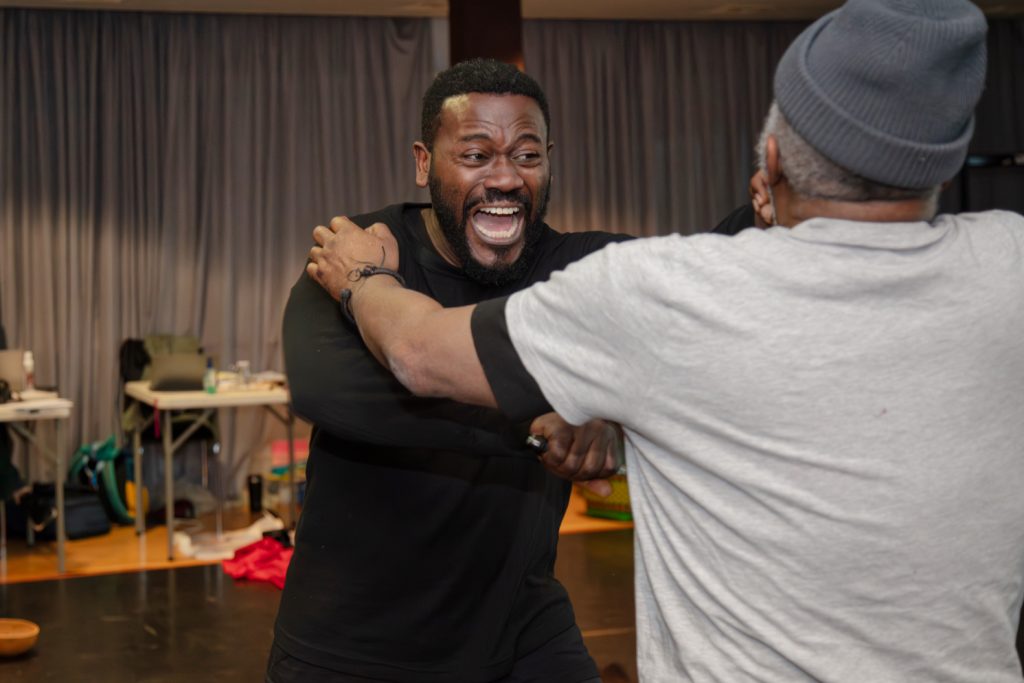 Patrice Naiambana and Deyemi Okanlawon in rehearsals for Crown of Blood. Credit Diva Creative