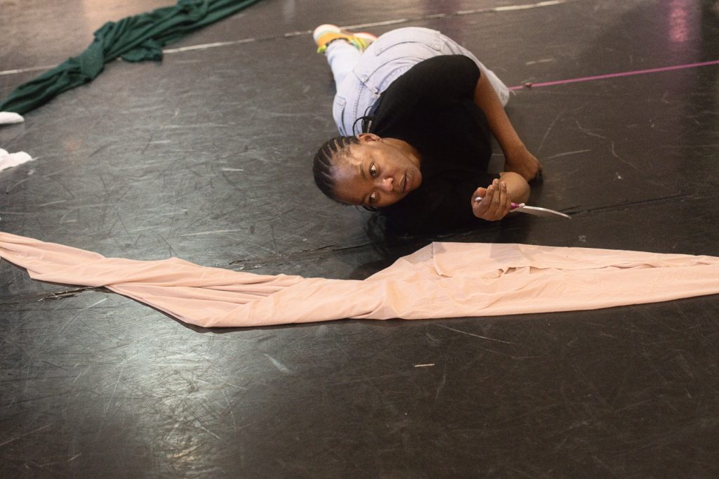 Kehinde Bankole in rehearsals for Crown of Blood. Credit Diva Creative