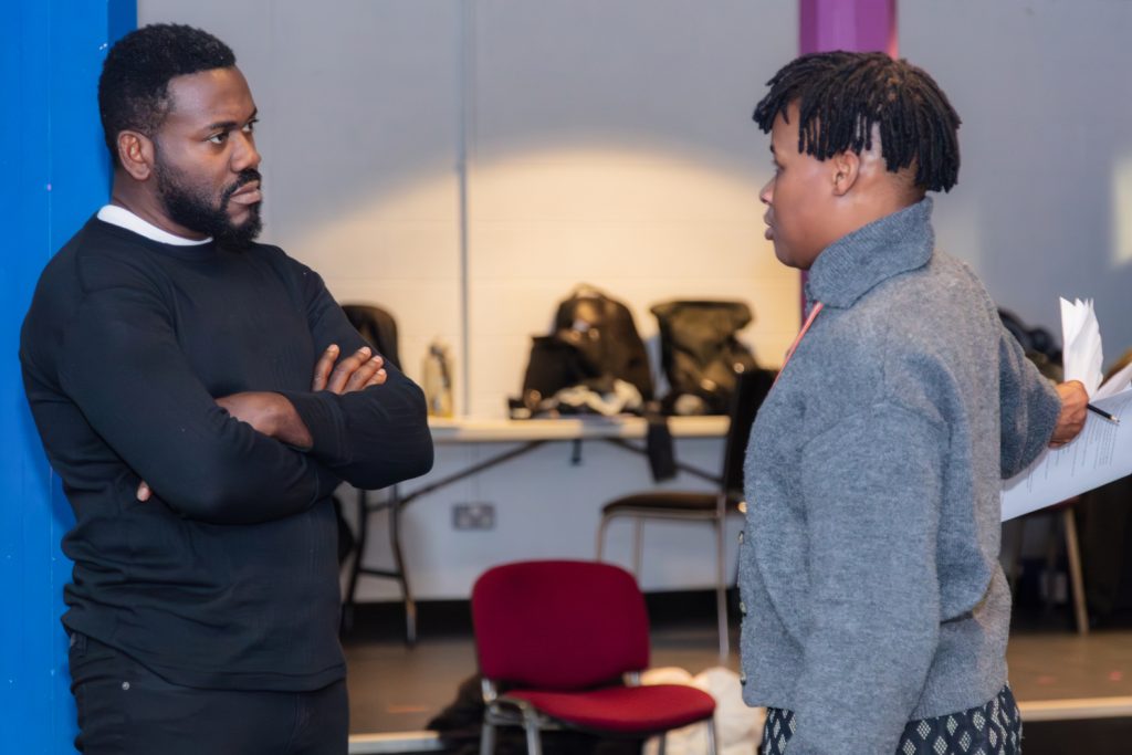 Deyemi Okanalawon and Adura Onashile in rehearsals for Crown of Blood. Credit Diva Creative