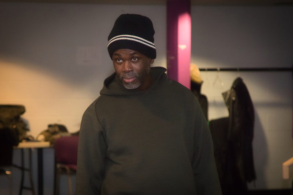 Mo Sesay in rehearsals for Crown of Blood. Credit Diva Creative
