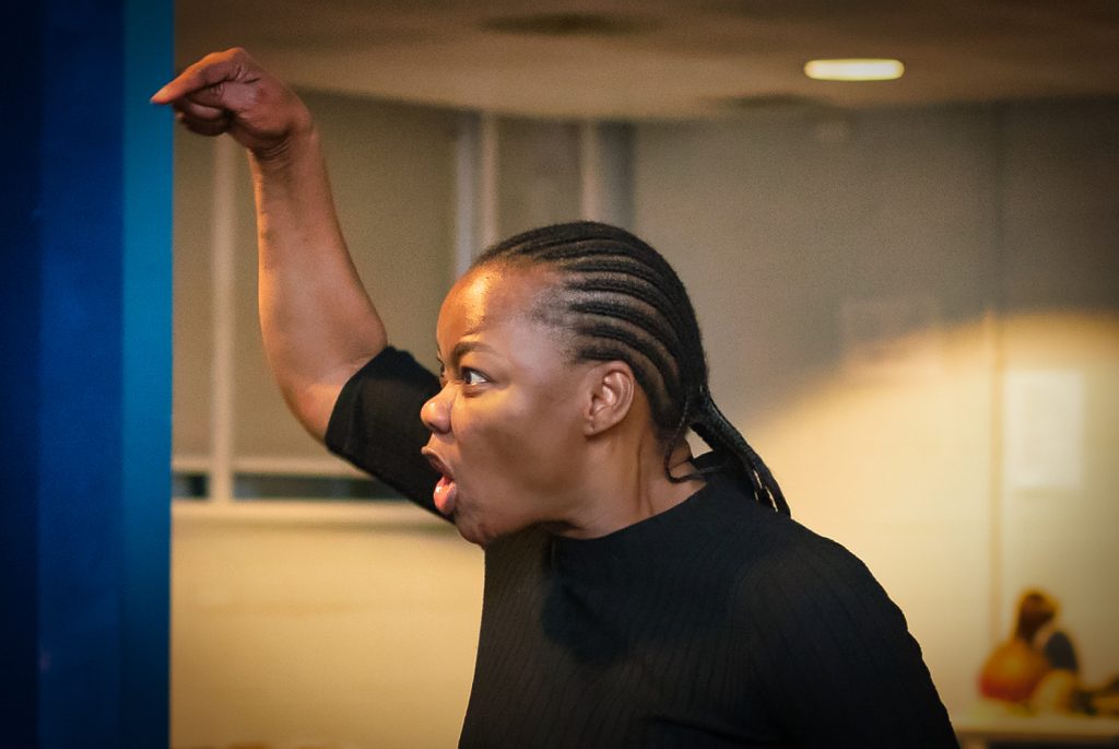 Kehinde Bankole in rehearsals for Crown of Blood. Credit Diva Creative