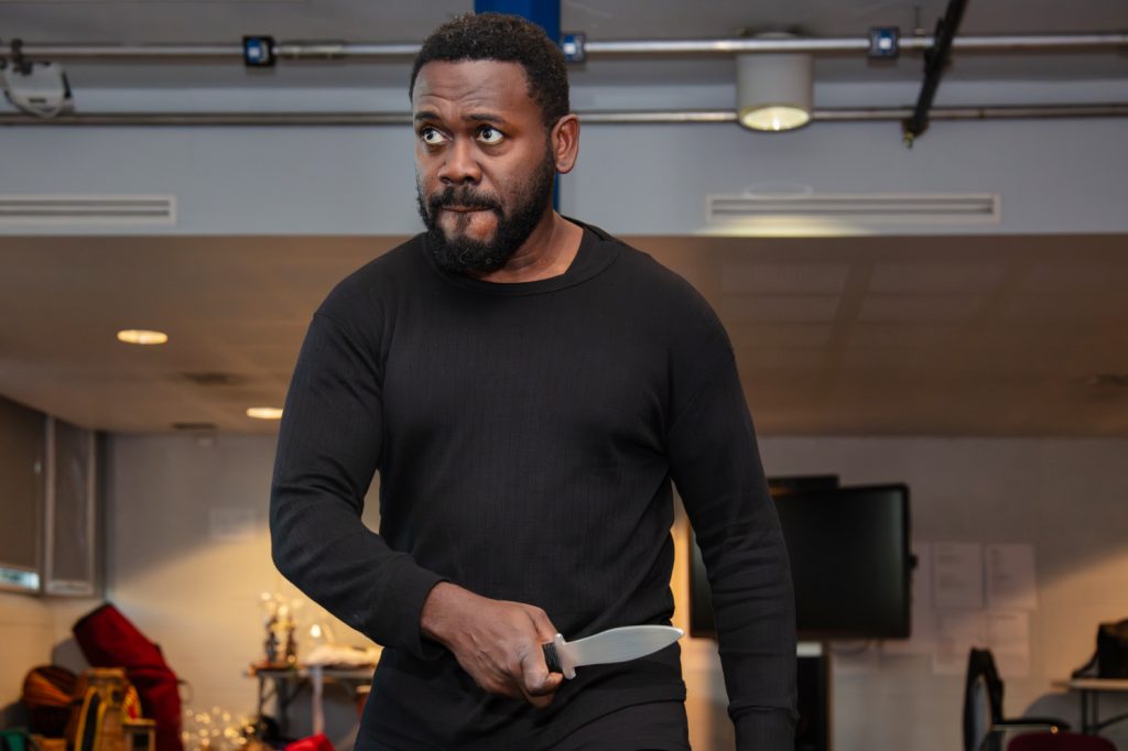 Deyemi Okanlawon in rehearsals for Crown of Blood. Credit Diva Creative