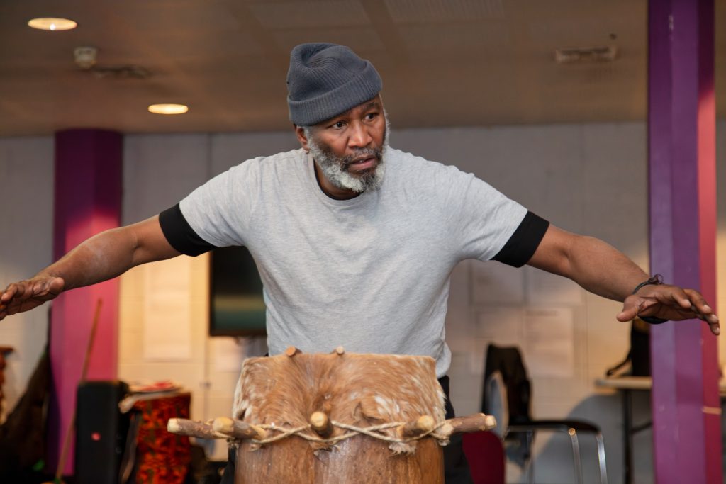 Patrice Naiambana in rehearsals for Crown of Blood. Credit Diva Creative