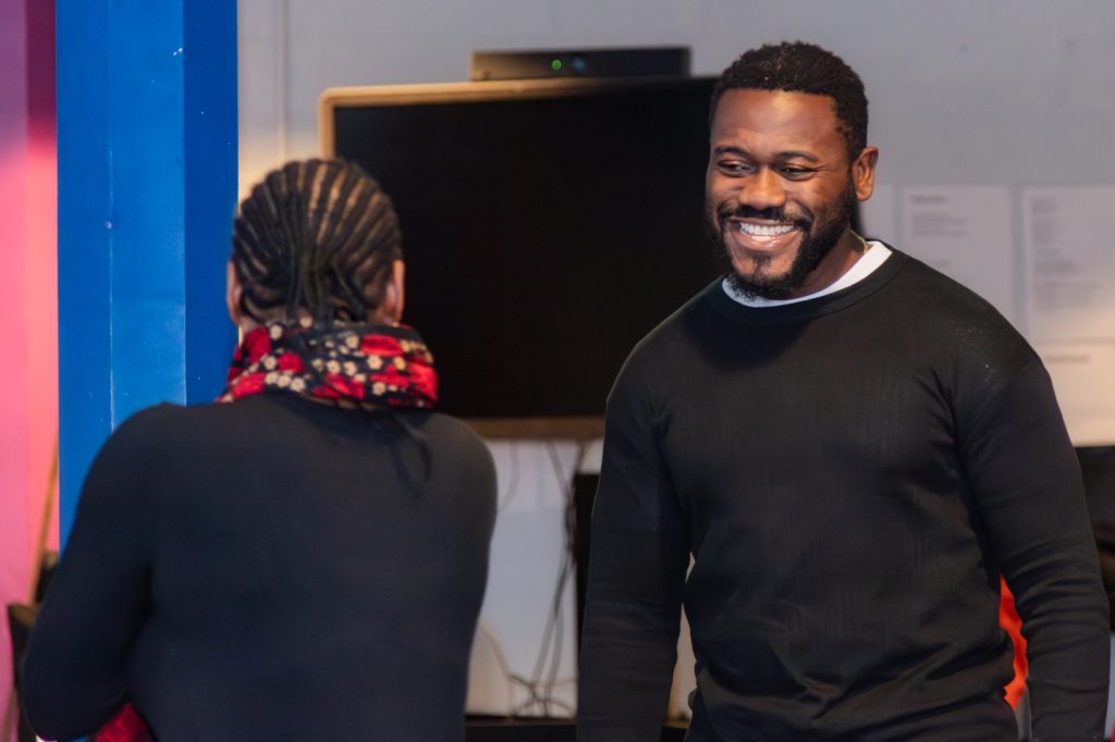 Deyemi Okanlawon and Kehinde Bankole in rehearsals for Crown of Blood. Credit Diva Creative