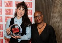 Announcing the winners of the 29th Alfred Fagon Award and the fourth Mustapha Matura Award and Mentoring Programme Harry Mould wins with The Brenda Line. (c) Sharron Wallace