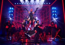 Kinky Boots – review Johannes Radebe as Lola (centre top), Matt Cardle as Charlie Price (centre bottom) & the cast of KINKY BOOTS THE MUSICAL, credit Matt Crockett